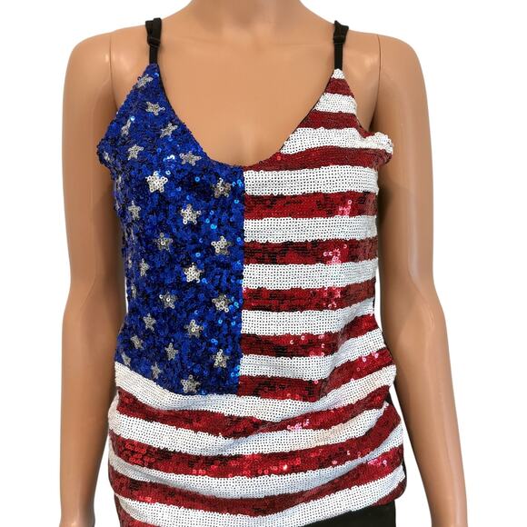Third Wish medium sequin patriotic flag tank top stars & stripes TS 2957 - Picture 1 of 11